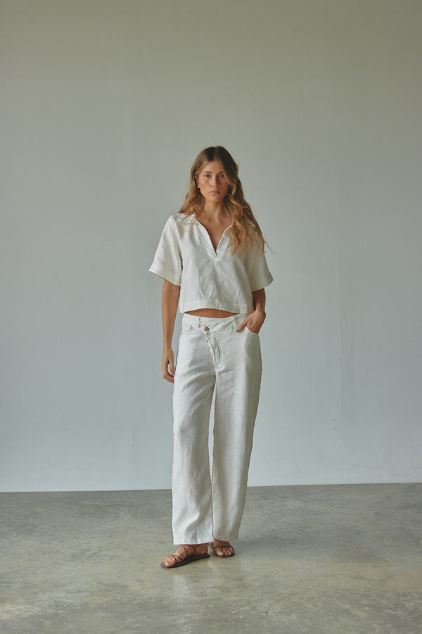 CROSS IVORY LINEN PANT