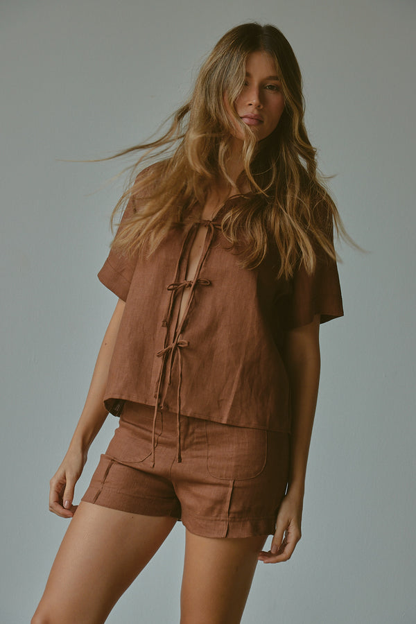 ARIA CHOC LINEN SHIRT