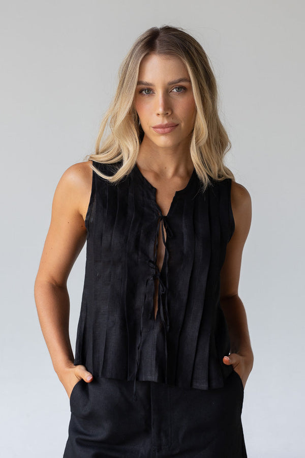 LULA BLACK LINEN TOP